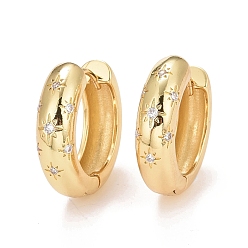 Real 18K Gold Plated Clear Cubic Zirconia Star Hoop Earrings, Brass Chunky Earrings for Women, Cadmium Free & Nickel Free & Lead Free, Real 18K Gold Plated, 25x6.5mm, Pin: 1.1mm