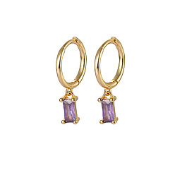 Lilac Real 18K Gold Plated 925 Sterling Silver Dangle Hoop Earrings for Women, Rectangle, Lilac, 19.8mm