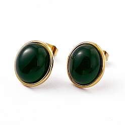 Glass Glass Oval Stud Earrings, Golden 304 Stainless Steel Jewelry for Women, 14x12mm, Pin: 0.7mm