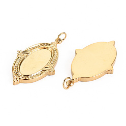 Real 14K Gold Plated 304 Stainless Steel Pendant Cabochon Settings, with Jump Rings, Oval, Real 14K Gold Plated, Tray: 7x14mm, 25x15x2mm, Jump Ring: 3.8x0.5mm, 2.8mm inner diameter