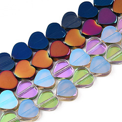 Mixed Color Electroplate Glass Beads Strands, Heart, Mixed Color, 9.5x10.5x3mm, Hole: 0.8mm, about 60pcs/strand, 21.65 inch(55cm)