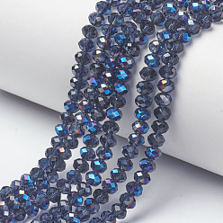 Bleu Nuit Perles en verre electroplate, demi-plaqué, bleu plaqué, facette, rondelle, bleu minuit, 6x5mm, Trou: 1mm, Environ 85~88 pcs/chapelet, 16.1~16.5 pouce (41~42 cm)