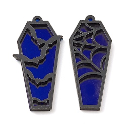Blue Opaque Acrylic Pendants, Coffin with Bat and Spider Web, for Halloween, Blue, 47.5x20x3.5mm, Hole: 1.6mm, 2pcs/set