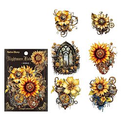 Gold 12Pcs 6 Styles PET Self Adhesive Flower Decorative Stickers, Waterproof Gear Floral Decals, for DIY Scrapbooking, Gold, Packing: 130x90mm, 2pcs/style