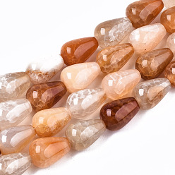 Sandy Brown Natural Crackle Agate Beads Strands, Teardrop, Sandy Brown, 14x9.5mm, Hole: 1.2mm, about 28pcs/strand, 15.55 inch(39.5cm)