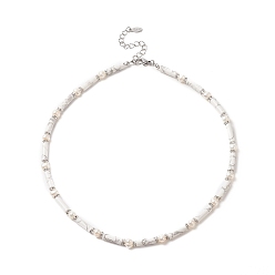 Howlite Natural Howlite & Pearl & Crystal Rhinestone Beaded Necklace for Women, 16.89 inch(42.9cm)