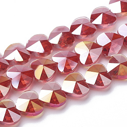Red Electroplate Glass Beads, AB Color Plated, Faceted, Heart, Red, 14x14x8.5mm, Hole: 1mm