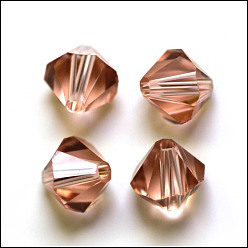 Персиковый Слойка Имитация Австрийские кристаллические шарики, класс AAA, граненые, двухконусные, розовые, 8x8 мм, отверстие : 0.9~1 мм