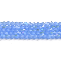 Dodger Azul Perlas de vidrio imitación de jade electroplate hebras, color de ab chapado, facetados, bicono, azul dodger, 4x4 mm, agujero: 0.8 mm, sobre 87~98 unidades / cadena, 12.76~14.61 pulgada (32.4~37.1 cm)