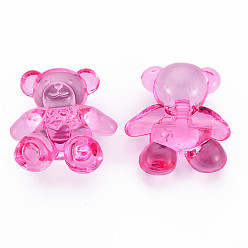 Camellia Transparent Acrylic Beads, Bear, Camellia, 26.5x24.5x15mm, Hole: 3mm, about 135pcs/500g