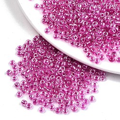 Rouge Violet Moyen 6/0 perles de rocaille de verre, lustre des couleurs intérieures transparentes, trou rond, ronde, support violet rouge, 6/0, 4~5x2.5~4.5mm, trou: 1.2 mm, environ 4500 PCs / sachet 