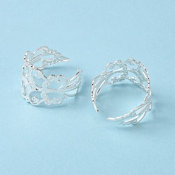 Silver Cuff Brass Ring Components, Filigree Ring Blank, Lead Free and Cadmium Free, Silver Color Plated, Size: about 16mm wide, 19mm inner diameter