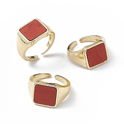Red Jasper Natural Red Jasper Square Open Cuff Ring, Golden Brass Jewelry for Women, Cadmium Free & Lead Free, Inner Diameter: 16mm
