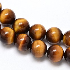 Œil De Tigre Chapelets de perles oeil de tigre naturelles, grade de aaa, ronde, 10mm, Trou: 1mm, Environ 40 pcs/chapelet, 15.7 pouce