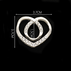 Plata Aleación hebillas, con diamantes de imitación de cristal, para cinturón de correa, corazón, plata, 34.5x36.5x6 mm, agujero: 16x12.5 mm