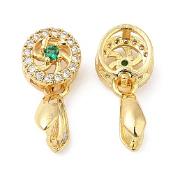 Real 18K Gold Plated Brass Micro Pave Cubic Zirconia Pendant Pinch Bails, Ice Pick Pinch Bails with Glass Beaded, Flat Round, Real 18K Gold Plated, 16x8mm, Hole: 4x2.5mm, Pin: 0.8mm
