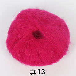 Deep Pink 25g Angora Mohair Wool Knitting Yarn, for Shawl Scarf Doll Crochet Supplies, Deep Pink, 1mm