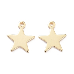 Real 14K Gold Plated Brass Pendants, Long-Lasting Plated, Star, Real 14K Gold Plated, 11.5x10x1mm, Hole: 1.2mm