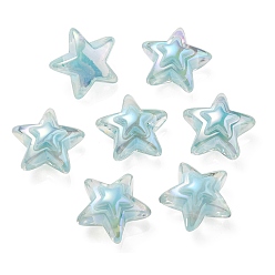 Aigue-marine Placage uv perles acryliques transparentes irisées arc-en-ciel, deux tons, étoiles, aigue-marine, 15.5~16x16.5x9.5mm, Trou: 2.6mm