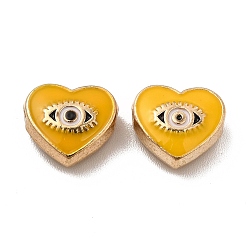 Gold Alloy Enamel Beads, Heart with Horse Eye, Golden, Gold, 9x10x4mm, Hole: 1.6mm