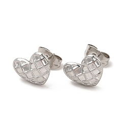 Stainless Steel Color 304 Stainless Steel Heart Stud Earrings for Women, Stainless Steel Color, 8x10mm, Pin: 0.8mm