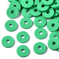 Verde Primavera Cuentas de arcilla polimérica hechas a mano ecológicas, disco / plano y redondo, perlas heishi, primavera verde, 8x0.5~1 mm, agujero: 2 mm, Sobre 13000 unidades / 1000 g
