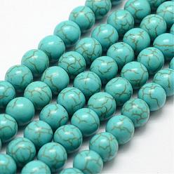 Cyan Foncé Brin de perles de howlite synthétique, teint, ronde, dark cyan, 8x7mm, Trou: 1mm, Environ 51 pcs/chapelet, environ 15 pouce