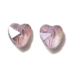 Бледно-Розовый Гальванические стеклянные бусины, с покрытием AB цвета, граненые, сердце, розовый жемчуг, 10x10x6.5 мм, отверстие : 1 мм