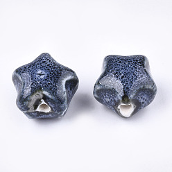 Marina Azul Cuentas de porcelana hechas a mano, fantasía antigua porcelana esmaltada, estrella, azul marino, 15~16x15.5~17x12~12.5 mm, agujero: 2~2.5 mm