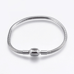 Couleur Acier Inoxydable 304 fabrication de bracelet de chaînes de style européen en acier inoxydable, avec des agrafes, couleur inox, 7-1/8 pouces (180 mm), 3mm