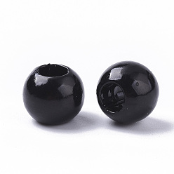 Noir Perles européennes imitation plastique abs, perles de rondelle avec grand trou , noir, 11.5~12x10mm, Trou: 4~5mm, environ780 pcs / 500 g