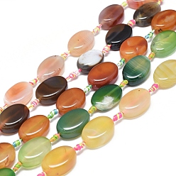 Mixed Color Natural Banded Agate/Striped Agate Beads Strands, Dyed & Heated, Oval, Mixed Color, 23~26x16~19x5~10mm, Hole: 1.6mm, about 12~13pcs/Strand, 15.4 inch(39cm)