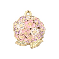 Perlas de Color Rosa Colgantes de la aleación del esmalte, encanto de lavanda, la luz de oro, rosa perla, 23x19x1 mm, agujero: 2 mm