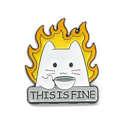 Yellow Word This is Fine Alloy Brooch, Cat with Fire Lapel Pin for Backpack Clothes, Electrophoresis Black, Yellow, 28.5x24.5x1.5mm, Pin: 1mm