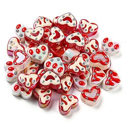 Roja Cuentas europeas de esmalte acrílico del día de san valentín, abalorios de grande agujero, corazón, rojo, 14.6x17.8x8.3 mm, agujero: 4.5 mm