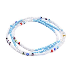 Colorful Summer Jewelry Waist Bead, Body Chain, Seed Beaded Belly Chain, Bikini Jewelry for Woman Girl, with Evil Eye Lampwork, Colorful, 33.46 inch(85cm)