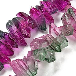 Rouge Violet Moyen Perles de quartz teinté naturel, Couleur de deux tons, puce, support violet rouge, 17~27x5~9x7~9mm, Trou: 1mm, Environ 66 pcs/chapelet, 16.14'' (41 cm)
