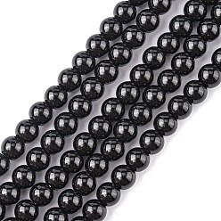 Negro Cuentas sintéticas piedras negras hebras, teñido, rondo, negro, 4 mm, agujero: 1 mm, sobre 49 unidades / cadena, 7.8 pulgada