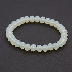 White Faceted Opaque Solid Color Crystal Glass Rondelle Beads Stretch Bracelets, White, 68mm
