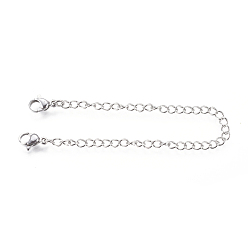 Stainless Steel Color 304 Stainless Steel Chain Extender, with Curb Chains and Lobster Claw Clasps, Stainless Steel Color, 150x6.5mm, Ring: 4x3x0.6mm, Clasp: 10.5x6.5x3.5mm