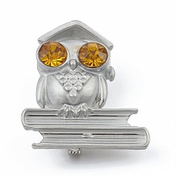 Platinum Rhinestone Owl Doctor Brooch Pin, Alloy Badge for Backpack Clothes, Platinum, 37.7x33.5x15mm