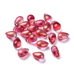 Red Transparent Glass Charms, Glitter Gold Powder, Teardrop, Red, 9x6x5mm, Hole: 1mm