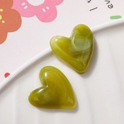 Olive Opaque Resin Cabochons, Imitation Agate, Heart, Olive, 21x20mm