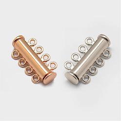 Mixed Color Alloy Magnetic Slide Lock Clasps, 4-Strand, 8-Hole, Tube, Mixed Color, 25x13.5x7mm, Hole: 2mm