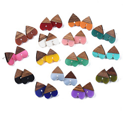 Mixed Color Resin & Walnut Wood Stud Earring Findings, with 304 Stainless Steel Pin and Hole, Two Tone, Heart, Mixed Color, 18x17mm, Hole: 2mm, Pin: 0.7mm