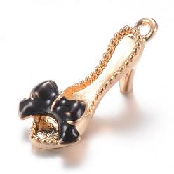 Black Alloy Enamel Pendants, High-heeled Shoes, Light Gold, Black, 21.5x10x10mm, Hole: 1.5mm
