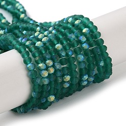Dark Green Imitation Jade Glass Beads Strands, Half AB Color Plated, Faceted, Frosted, Rondelle, Dark Green, 3x2mm, Hole: 0.7mm, about 155pcs/strand, 15.75''(40cm)