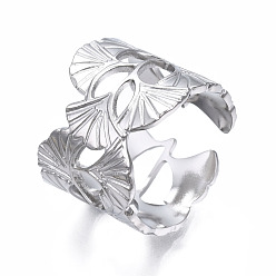 Нержавеющая Сталь Цвет 304 открытое манжетное кольцо из нержавеющей стали с листьями гинкго, массивное полое кольцо для женщин, цвет нержавеющей стали, размер США 6 3/4 (17.1 мм)