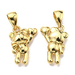 Real 18K Gold Plated Rack Plating Brass Pendants, Lead Free & Cadmium Free, Long-Lasting Plated, Bear with Heart Charm, Real 18K Gold Plated, 15x10.5x4mm, Hole: 5.7x3mm