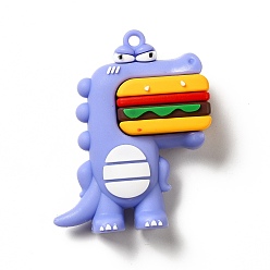 Bleu Ardoise Moyen Dinosaure avec pendentifs en pvc en forme de hamburger, bleu ardoise moyen, 52x42x16.5mm, Trou: 3mm